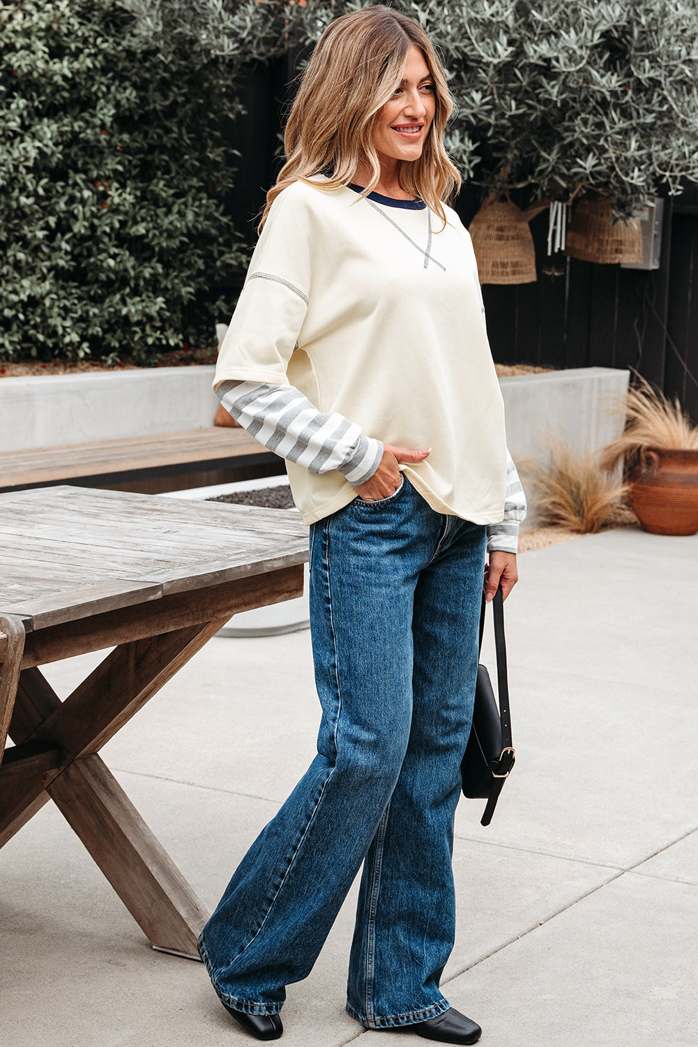 Ashley Striped Long Sleeve Two-in-one Top - Farnelli