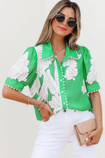 Celina Floral Ric Rac Edge Sleeve Blouse - Farnelli