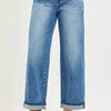 RISEN Elastic Band Slouch Ankle Boyfriend Cuffed Hem Jeans - MEDIUM
