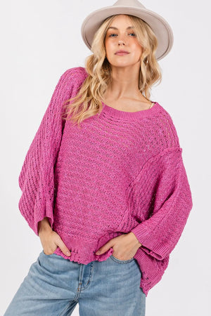 SAGE + FIG Distressed Asymmetrical Open Stitch Sweater - Farnelli