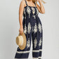 Umgee Full Size Smocked Printed Wide Leg Jumpsuit Plus Size - Farnelli
