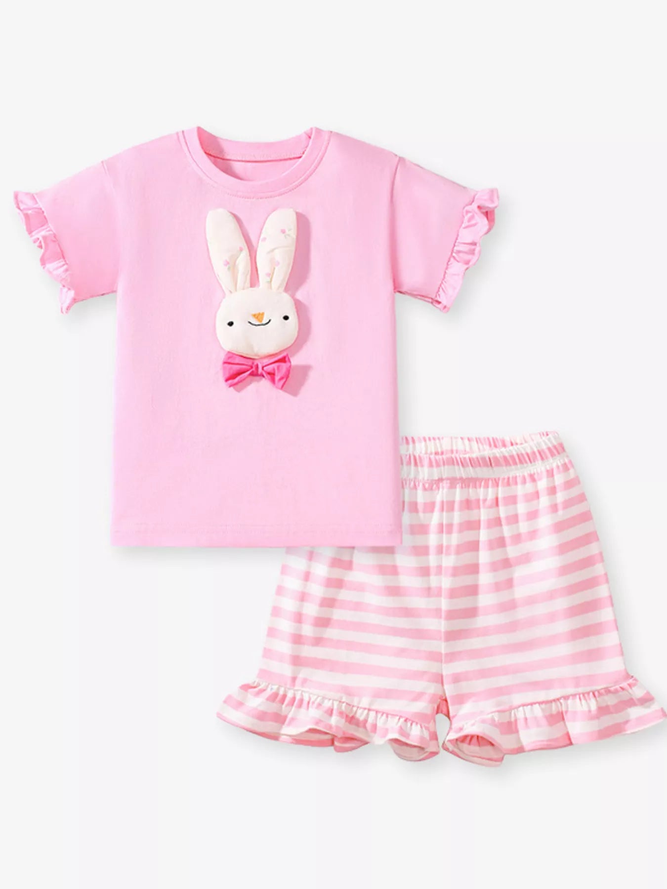 Children's Cute Bunny Applique Ruffle Trim Set - Farnelli