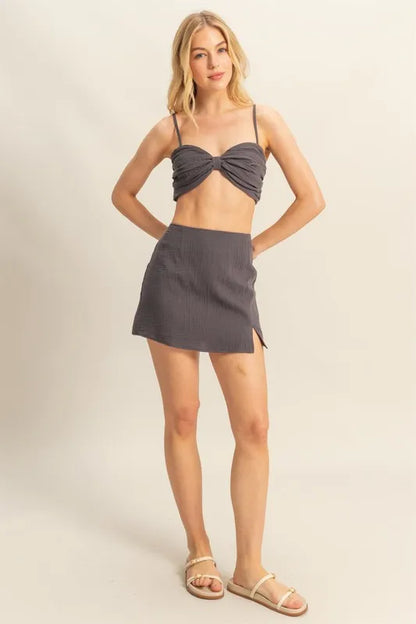 HYFVE Ruched Bra Top and Mini Skirt Set - Farnelli