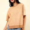 VERY J Round Neck Exposed Seam Slit T-Shirt - Mocha