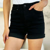 Judy Blue Full Size High Waist Tummy Control Cuffed Denim Shorts - Black