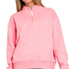 Zenana Fleece Half Zip Sweatshirt - DK PINK