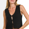 Zenana Hook and Eye Closure V-Neck Sweater Vest - Black