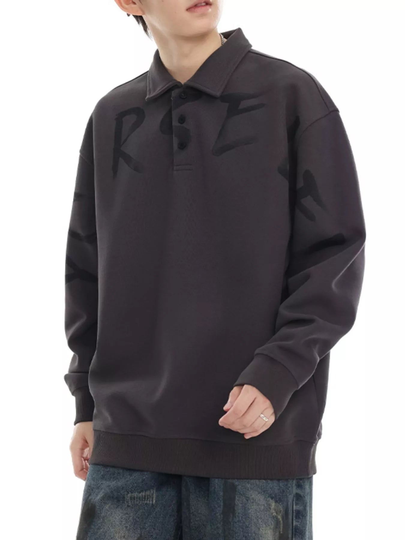 Men's Plus Size Letter Long Sleeve Polo Sweatshirt - Farnelli
