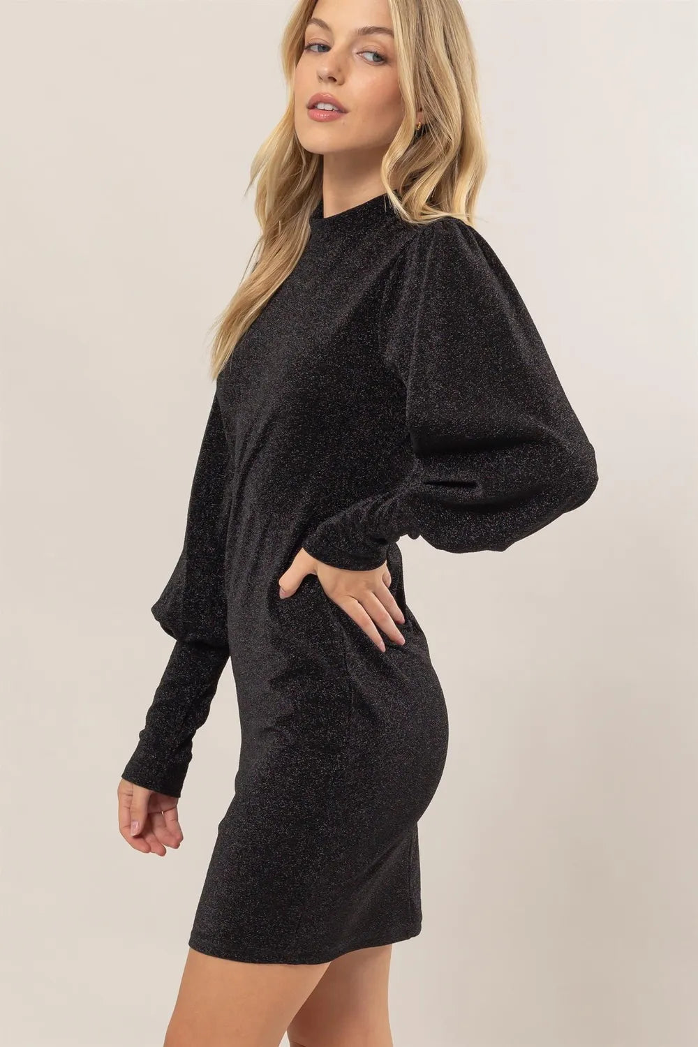 HYFVE Glitter Mock Neck Long Sleeve Mini Dress - Farnelli