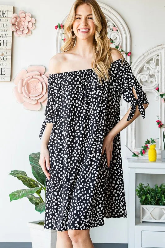 Heimish Full Size Short Sleeve Off Shoulder Animal Mini Dress Plus Size - Farnelli