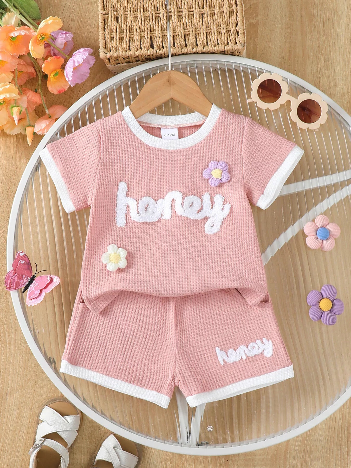 Children's Honey Flower Waffle Knit Tee and Shorts Set - Farnelli