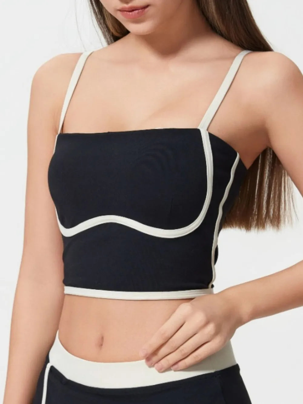 Millennia Contrast Trim Square Neck Active Cami with Detachable Chest Pads - Farnelli