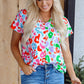 Artemis Leopard V Neck Short Sleeve Blouse - Farnelli
