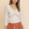 POL Floral V-Neck Long Sleeve T-Shirt - Cream