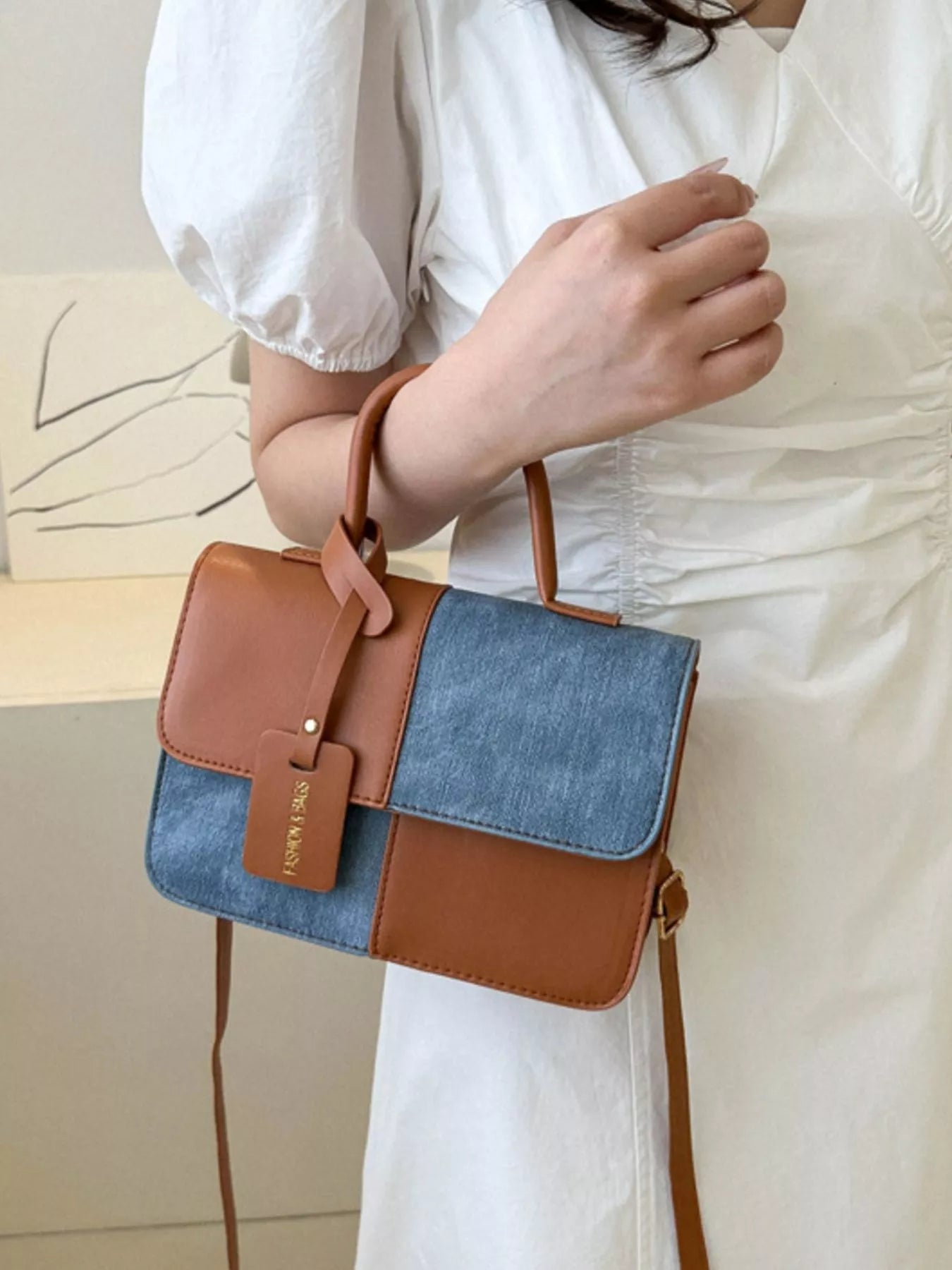 Two-Tone PU Leather Crossbody Bag - Farnelli