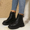 Lace Up Platform Boots with Side Zip - Black