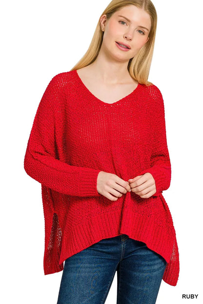 Zenana Dolman Sleeve V-Neck Sweater - Farnelli