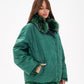 Reversible Genuine Silver Fox  Down Fill Coat in Emerald