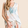 BiBi Tie Dye Textured Knit Top and Shorts Set - TAUPE/DUSTY BLUE
