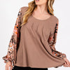 SAGE + FIG Floral Long Sleeve Front Pleated Detail Blouse - Brown