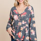 Super Lady Full Size Babydoll Floral Long Sleeve Blouse - Farnelli