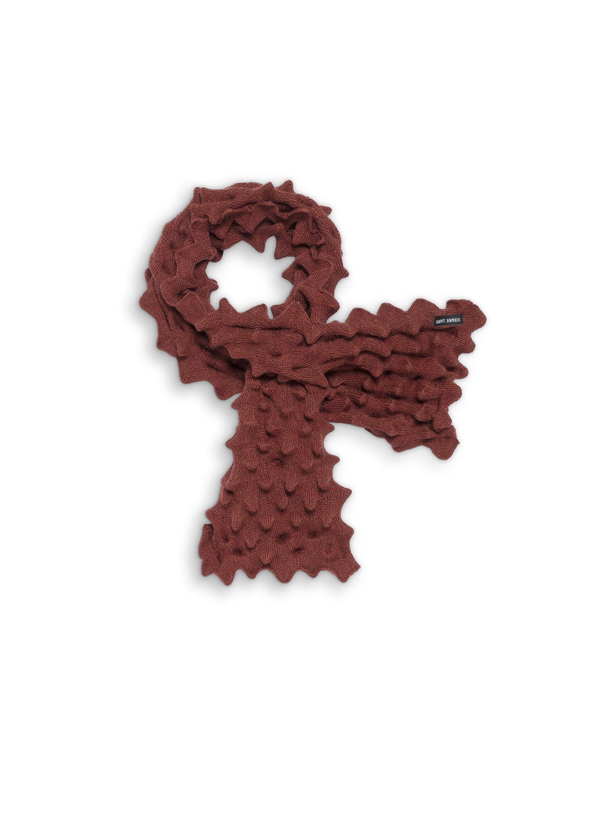 Saint James ALVEOLE fancy knit scarf in terracotta melange, folded packshot view