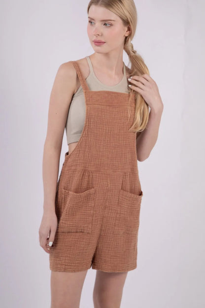 VERY J Sleeveless Double Gauze Overalls with Pockets - Farnelli