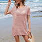 Openwork Round Neck Short Sleeve Cover-UP - Farnelli