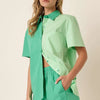 Mittoshop Color Block Short Sleeve Shirt and Shorts Set - GREEN/MINT