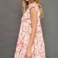 Umgee Full Size Two Tone Printed Ruffled Cap Sleeve Mini Dress Plus Size - Farnelli
