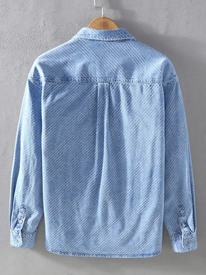 Men's Plus Size Button Up Long Sleeve Denim Shirt - Farnelli