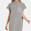 Zenana Short Sleeve Sweater Mini Dress - Grey