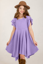 Round Neck Petal Sleeve Dress - Farnelli