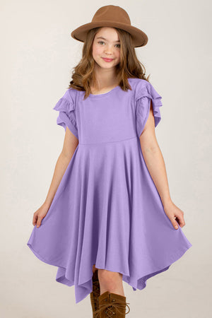 Round Neck Petal Sleeve Dress - Farnelli
