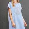 Umgee Peace Plaid Applique Short Sleeve Mini Dress - Light Blue
