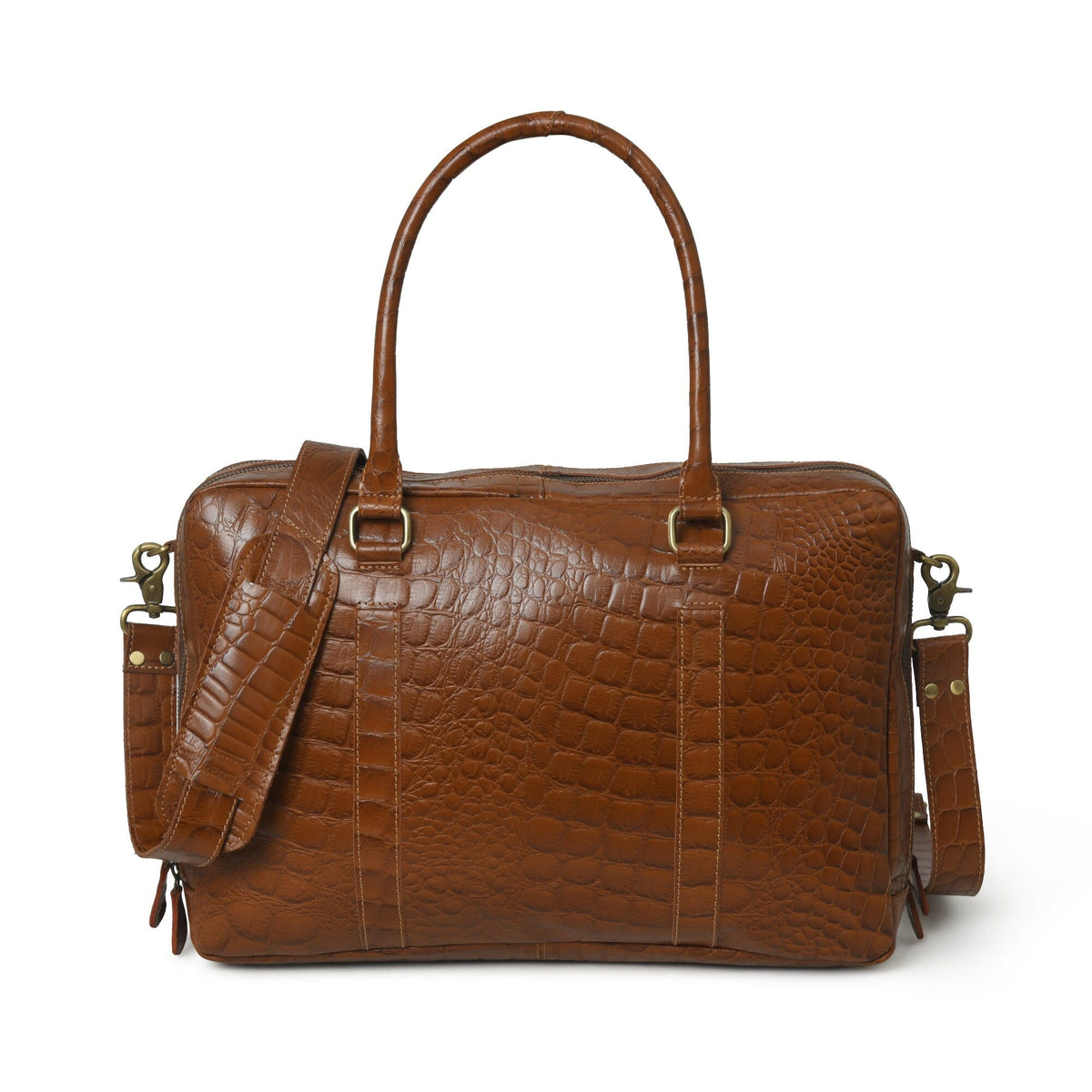 Easton Premium Buffalo Leather Laptop Briefcase by Classy Leather Bags showing a sleek, brown leather briefcase with handles and zipper.