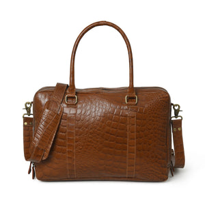 Easton Premium Buffalo Leather Laptop Briefcase by Classy Leather Bags showing a sleek, brown leather briefcase with handles and zipper.