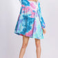 Umgee Full Size Tie Dye Round Neck Long Sleeve Babydoll Tiered Dress Plus Size - Farnelli