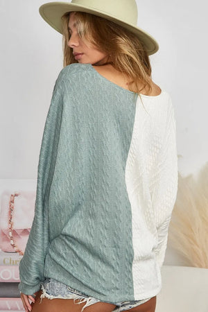 BiBi Twist Front Contrast Cable Knit Top - Farnelli