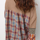 Aaliyah Waffle Stripe Plaid Patchwork Henley Knit Top - Farnelli