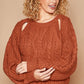 POL Cable Knit Cutout Long Sleeve Sweater - Farnelli
