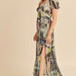 Aemi + Co Lace Detail Slit Geometric Print Short Sleeve Maxi Dress - Farnelli