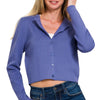 Zenana Button-Front Crewneck Long Sleeve Cropped Cardigan - MARLIN