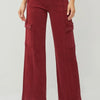 RISEN Full Size High Rise Wide Leg Cargo Jeans - Wine