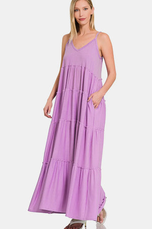 Zenana Frill Tiered V-Neck Maxi Cami Dress - Farnelli