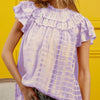 BiBi Tiered Ruffle Neck Tie Dye Top - LAVENDER