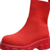 Round Toe Platform Boots - Red