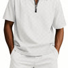 Men's Full Size Quarter Zip Short Sleeve Top and Shorts Set Plus Size - White