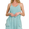 Zenana Acid Crinkle Washed Spaghetti Strap Romper - DUSTY TEAL
