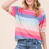 BOMBOM Striped Round Neck Half Sleeve T-Shirt - Multicolor